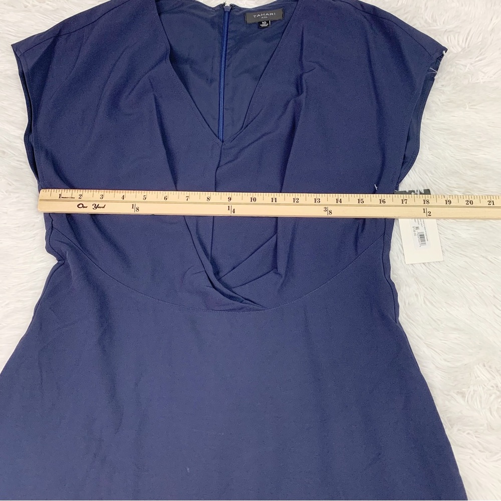 Tahari ASL size 10 short sleeve V-Neck Twist Front Fit & Flare Dress navy blue‎ - Picture 6 of 12